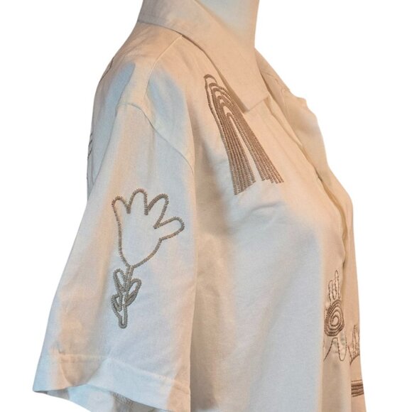 Free Planet Sunny Days Good Times Men Embroidered Short Sleeve Shirt Sz: M Ivory - Picture 7 of 12